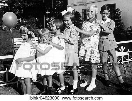 Stock Image - Children like organ pipes arranged ca. 1930, exact place unknown, Germany, Europe. Fotosearch