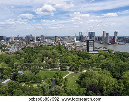 City view from the Euromast Tower towards Het Park and Erasmus Bridge, Rotterdam, Netherlands View Large Photo Image Stock Image - City view from the Euromast Tower towards Het Park and Erasmus Bridge, Rotterdam, Netherlands. Fotosearch
