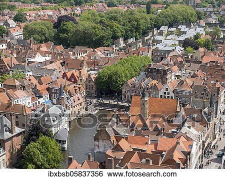 City view of Belfort from Bruges tower towards Dijver canal with medieval buildings, Bruges, Flanders, Belgium, Europe View Large Photo Image Stock Photograph - City view of Belfort from Bruges tower towards Dijver canal with medieval buildings, Bruges, Flanders, Belgium, Europe. Fotosearch