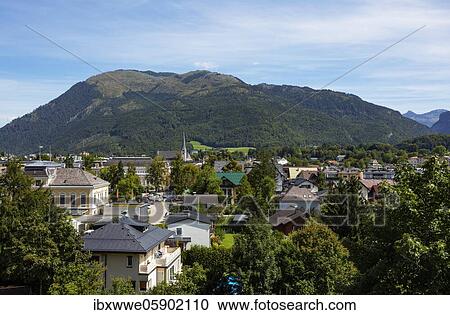 Stock Image - City view with Hohe Schrott, Bad Ischl, Salzkammergut, Upper Austria, Austria, Europe. Fotosearch
