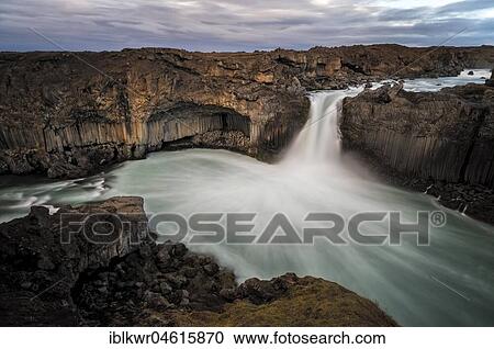 Stock Image - Cloudy atmosphere at the waterfall Aldeyarfoss, Northern Iceland, Iceland, Europe. Fotosearch
