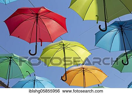 Colourful umbrellas suspended over a street, Novigrad, Istria, Croatia, Europe View Large Photo Image Stock Photograph - Colourful umbrellas suspended over a street, Novigrad, Istria, Croatia, Europe. Fotosearch