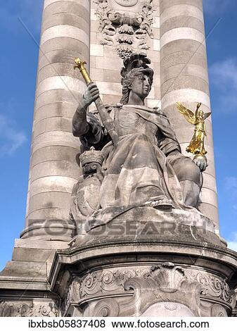 Column with a statue of the bridge Pont Alexandre III, Paris, France, Europe View Large Photo Image Stock Photo - Column with a statue of the bridge Pont Alexandre III, Paris, France, Europe. Fotosearch
