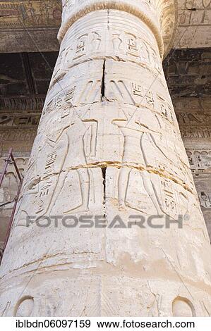 Stock Photo - Column with reliefs, Medinat Habu temple, Luxor, Egypt, Africa. Fotosearch