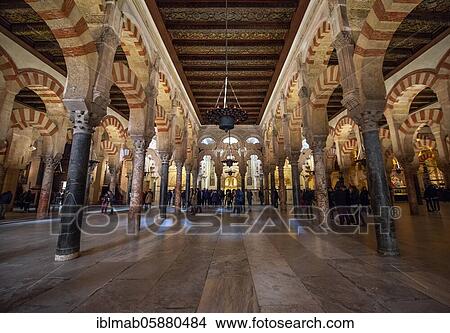 Picture - Columned hall with arches in Moorish style, prayer hall of the former mosque, Mezquita-Catedral de Córdoba or Cathedral of the Conception of Our Lady, Córdoba, province of Cordoba, Andalusia, Spain, Europe. Fotosearch