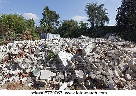 Construction waste from the demolition of a villa, Düsseldorf, North Rhine-Westphalia, Germany, Europe View Large Photo Image Stock Photo - Construction waste from the demolition of a villa, Düsseldorf, North Rhine-Westphalia, Germany, Europe. Fotosearch