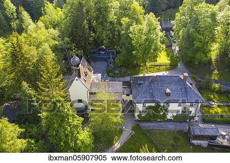 Stock Photography - Convent and pilgrimage chapel Maria Himmelfahrt in Birkenstein, Fischbachau, drone recording, Upper Bavaria, Bavaria, Germany, Europe. Fotosearch