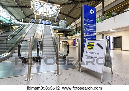 Stock Image - Corona test in the Leipzig Airport Terminal Halle LEJ Airport, Leipzig, Germany, Europe. Fotosearch