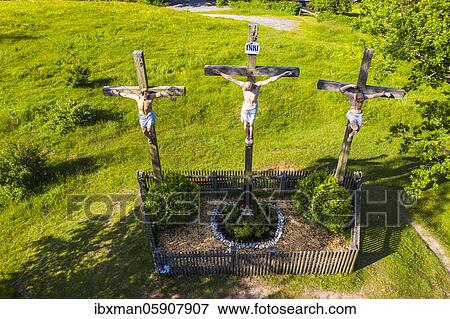 Crucifixion group in Birkenstein, Fischbachau, drone recording, Upper Bavaria, Bavaria, Germany, Europe View Large Photo Image Stock Photo - Crucifixion group in Birkenstein, Fischbachau, drone recording, Upper Bavaria, Bavaria, Germany, Europe. Fotosearch
