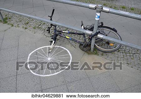 Stock Image - Defective bicycle with painted bike, Germany, Europe. Fotosearch