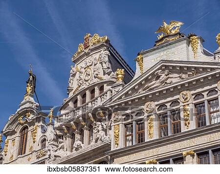 Detail of the tops of the buildings of Le Sac, La Louve and Le Cornet at Grote Markt, Brussels, Belgium, Europe View Large Photo Image Stock Image - Detail of the tops of the buildings of Le Sac, La Louve and Le Cornet at Grote Markt, Brussels, Belgium, Europe. Fotosearch