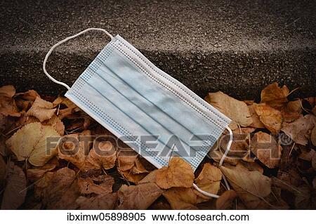 Discarded face mask lying on the ground in autumn foliage, corona crisis, Stuttgart, Baden-Württemberg, Germany, Europe View Large Photo Image Stock Photography - Discarded face mask lying on the ground in autumn foliage, corona crisis, Stuttgart, Baden-Württemberg, Germany, Europe. Fotosearch
