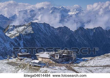 Picture - Edmund-Probst-Haus and station Höfatsblick, mountain station at the Nebelhorn, 2224m, Allgäu Alps, Allgäu, Bavaria, Germany, Europe. Fotosearch