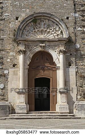 Entrance portal, Church of St. Martina, Crkva Sv. Martina, Buje, Istria, Croatia, Europe View Large Photo Image Stock Photo - Entrance portal, Church of St. Martina, Crkva Sv. Martina, Buje, Istria, Croatia, Europe. Fotosearch