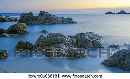 Evening mood, coastal landscape, rocky coast at Porth Nanven, St. Just, Cornwall, England, Great Britain View Large Photo Image Stock Image - Evening mood, coastal landscape, rocky coast at Porth Nanven, St. Just, Cornwall, England, Great Britain. Fotosearch
