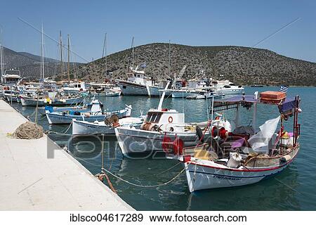 Stock Photo - Fishing boats, port, Kilada, Argolis, Peloponnese, port, Greece, Europe. Fotosearch