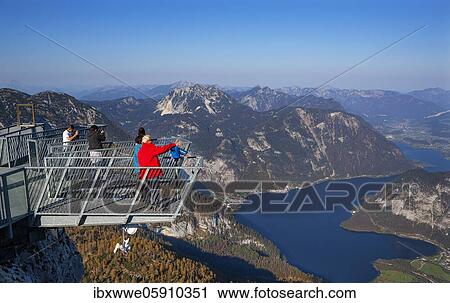 Stock Image - Five Fingers viewpoint with a view of Hallstättersee, Dachstein massif, Krippenstein, Obertraun, Salzkammergut, Upper Austria, Austria, Europe. Fotosearch