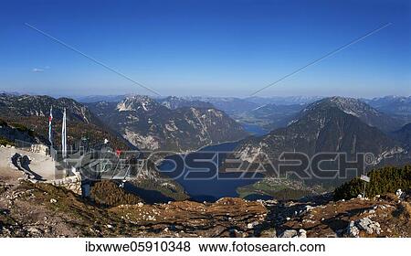 Five Fingers viewpoint with a view of Hallstättersee, Dachstein massif, Krippenstein, Obertraun, Salzkammergut, Upper Austria, Austria, Europe View Large Photo Image Stock Photo - Five Fingers viewpoint with a view of Hallstättersee, Dachstein massif, Krippenstein, Obertraun, Salzkammergut, Upper Austria, Austria, Europe. Fotosearch
