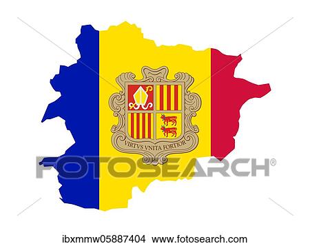 Picture - Flag in form form of the geographical country, Andorra, Southern Europe, Europe. Fotosearch
