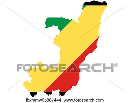 Picture - Flag in form form of the geographical country, Congo, Sub-Saharan Africa, Middle Africa, Africa. Fotosearch