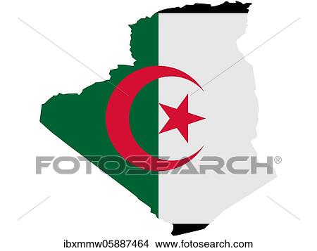 Picture - Flag in form form of the geographical country, Algeria, Northern Africa, Africa. Fotosearch