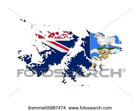 Picture - Flag in form form of the geographical country, Falkland Islands, Malvinas, Latin America and the Caribbean, South America, Americas, South America. Fotosearch
