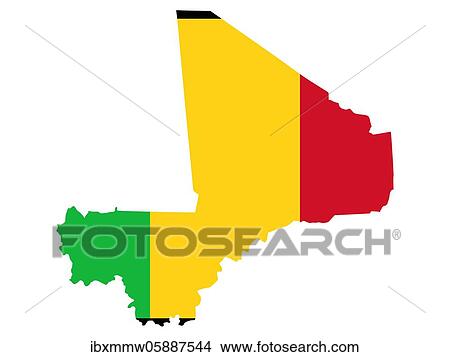 Picture - Flag in form form of the geographical country, Mali, Sub-Saharan Africa, Western Africa, Africa. Fotosearch