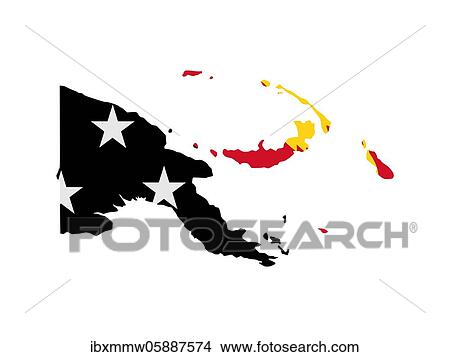 Picture - Flag in form form of the geographical country, Papua New Guinea, Melanesia, Oceania. Fotosearch