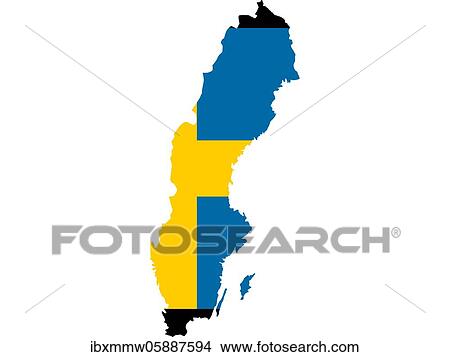 Picture - Flag in form form of the geographical country, Sweden, Northern Europe, Europe. Fotosearch