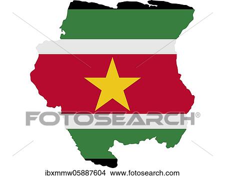 Picture - Flag in form form of the geographical country, Suriname, Latin America and the Caribbean, South America, Americas, South America. Fotosearch