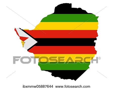 Picture - Flag in form form of the geographical country, Zimbabwe, Sub-Saharan Africa, Eastern Africa, Africa. Fotosearch