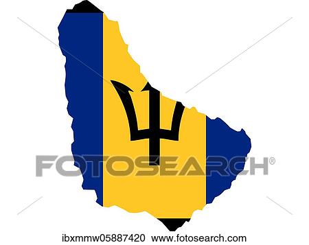 Stock Image - Flag in form form of the geographical country, Barbados, Latin America and the Caribbean, Caribbean, Americas, Central America. Fotosearch