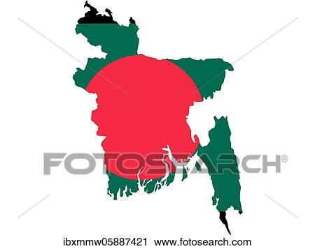 Stock Image - Flag in form form of the geographical country, Bangladesh, Southern Asia, Asia. Fotosearch