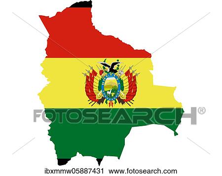 Stock Image - Flag in form form of the geographical country, Bolivia (Plurinational State of), Latin America and the Caribbean, South America, Americas. Fotosearch
