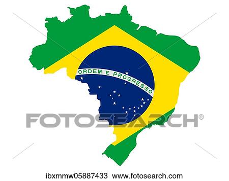 Stock Image - Flag in form form of the geographical country, Brazil, Latin America and the Caribbean, South America, Americas, South America. Fotosearch