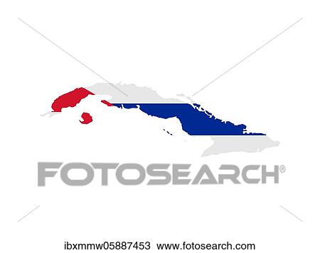 Stock Image - Flag in form form of the geographical country, Cuba, Latin America and the Caribbean, Caribbean, Americas, Central America. Fotosearch