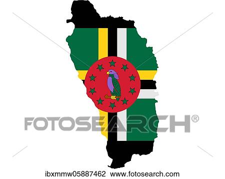 Stock Image - Flag in form form of the geographical country, Dominica, Latin America and the Caribbean, Caribbean, Americas, Central America. Fotosearch