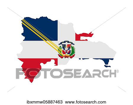 Stock Image - Flag in form form of the geographical country, Dominican Republic, Latin America and the Caribbean, Caribbean, Americas, Central America. Fotosearch