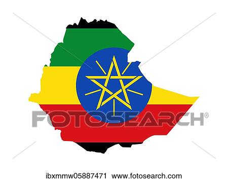 Stock Image - Flag in form form of the geographical country, Ethiopia, Sub-Saharan Africa, Eastern Africa, Africa. Fotosearch