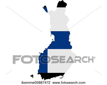 Stock Image - Flag in form form of the geographical country, Finland, Northern Europe, Europe. Fotosearch