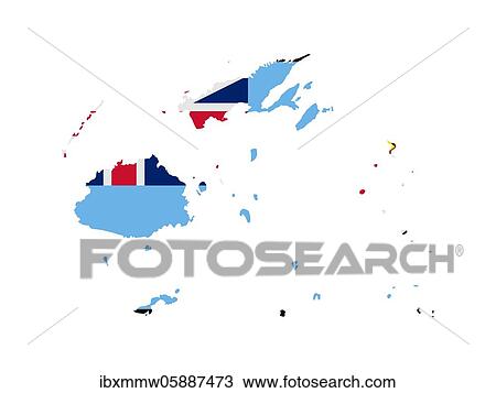 Stock Image - Flag in form form of the geographical country, Fiji, Melanesia, Oceania. Fotosearch