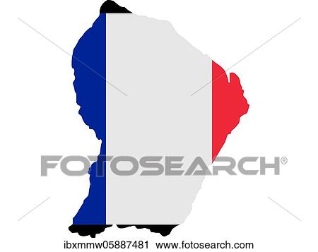 Stock Image - Flag in form form of the geographical country, French Guiana, Latin America and the Caribbean, South America, Americas, South America. Fotosearch