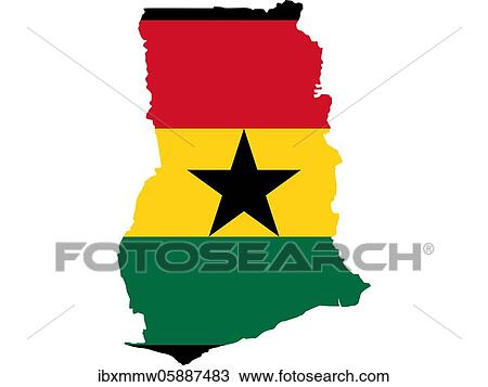 Stock Image - Flag in form form of the geographical country, Ghana, Sub-Saharan Africa, Western Africa, Africa. Fotosearch