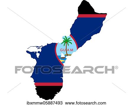Stock Image - Flag in form form of the geographical country, Guam, Micronesia, Oceania. Fotosearch
