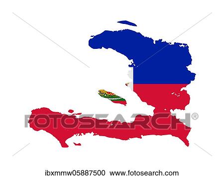 Stock Image - Flag in form form of the geographical country, Haiti, Latin America and the Caribbean, Caribbean, Americas, Central America. Fotosearch