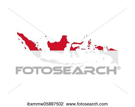 Stock Image - Flag in form form of the geographical country, Indonesia, South-eastern Asia, Asia. Fotosearch