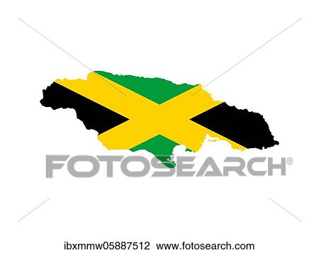 Stock Image - Flag in form form of the geographical country, Jamaica, Latin America and the Caribbean, Caribbean, Americas, Central America. Fotosearch