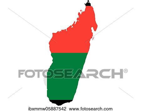 Stock Image - Flag in form form of the geographical country, Madagascar, Sub-Saharan Africa, Eastern Africa, Africa. Fotosearch