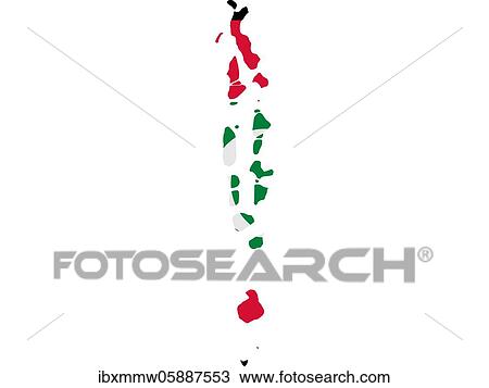 Stock Image - Flag in form form of the geographical country, Maldives, Southern Asia, Asia. Fotosearch