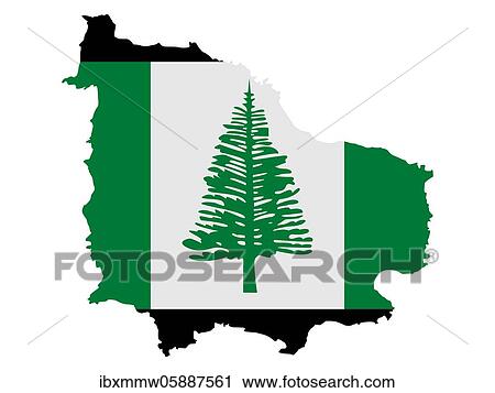 Stock Image - Flag in form form of the geographical country, Norfolk Island, Australia and New Zealand, Oceania. Fotosearch